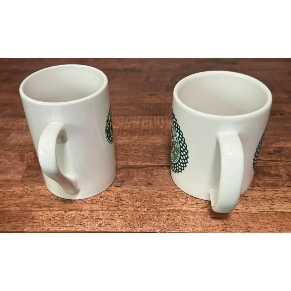 Two Starbucks White with Classic Mermaid 2006-2008 Coffee Cup Mugs 10oz & 12oz